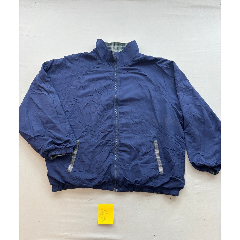 Activ-ology Reversible Windbreaker Jacket Mens XL Navy Blue Green Plaid Full Zip
